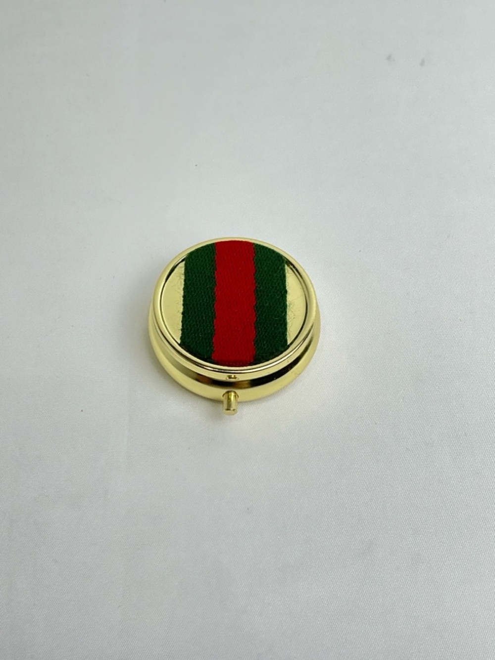 Gucci Gold Compact Pill Box Case Gucci Web Stripe Sherry Line